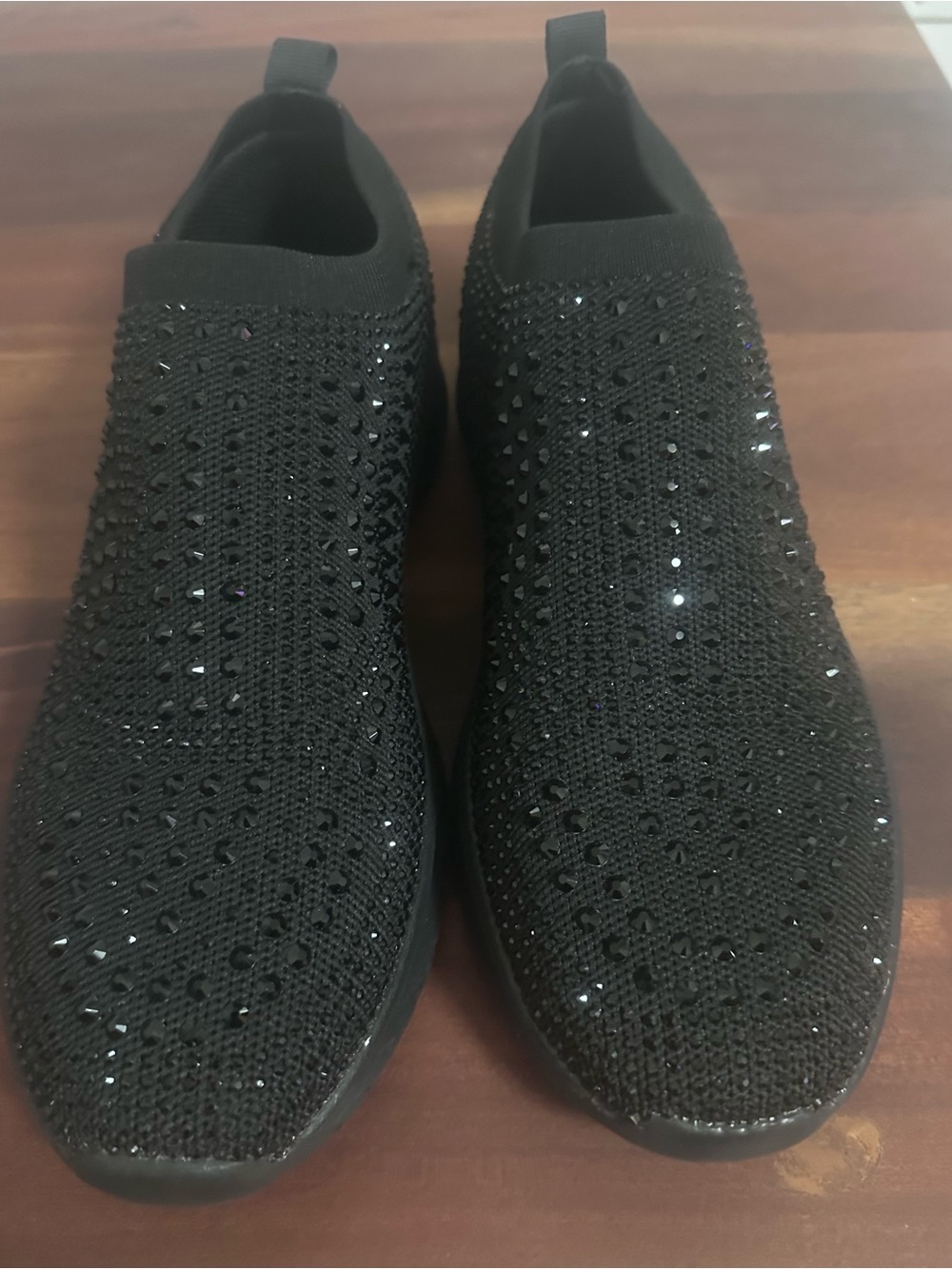 Women's Black Slip-On Knit Sneakers with Sparkle Belos 10 Belos